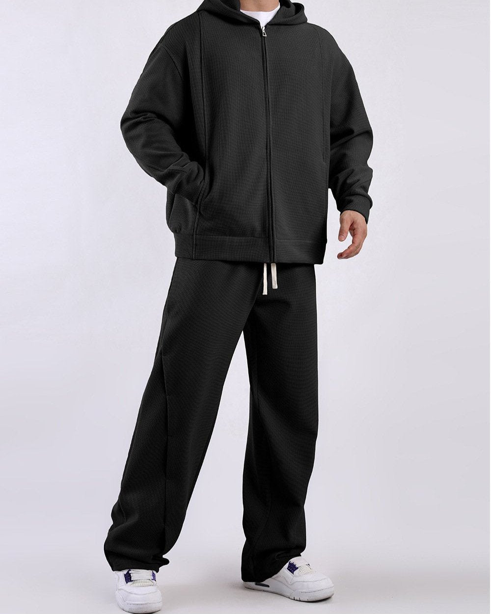 Waffle Textured Relaxed Fit Sweatpants - Ahaselected