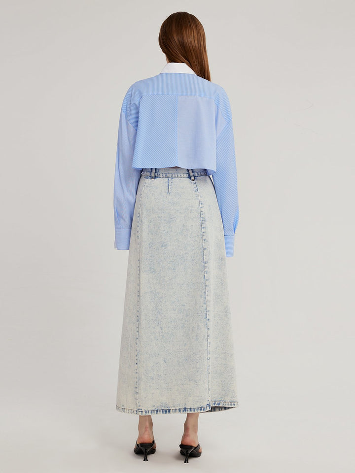 Stripd Button Down Crop Shirt
