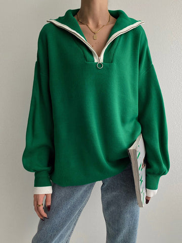 Contrast Lapel 1/4 Zip Sweater