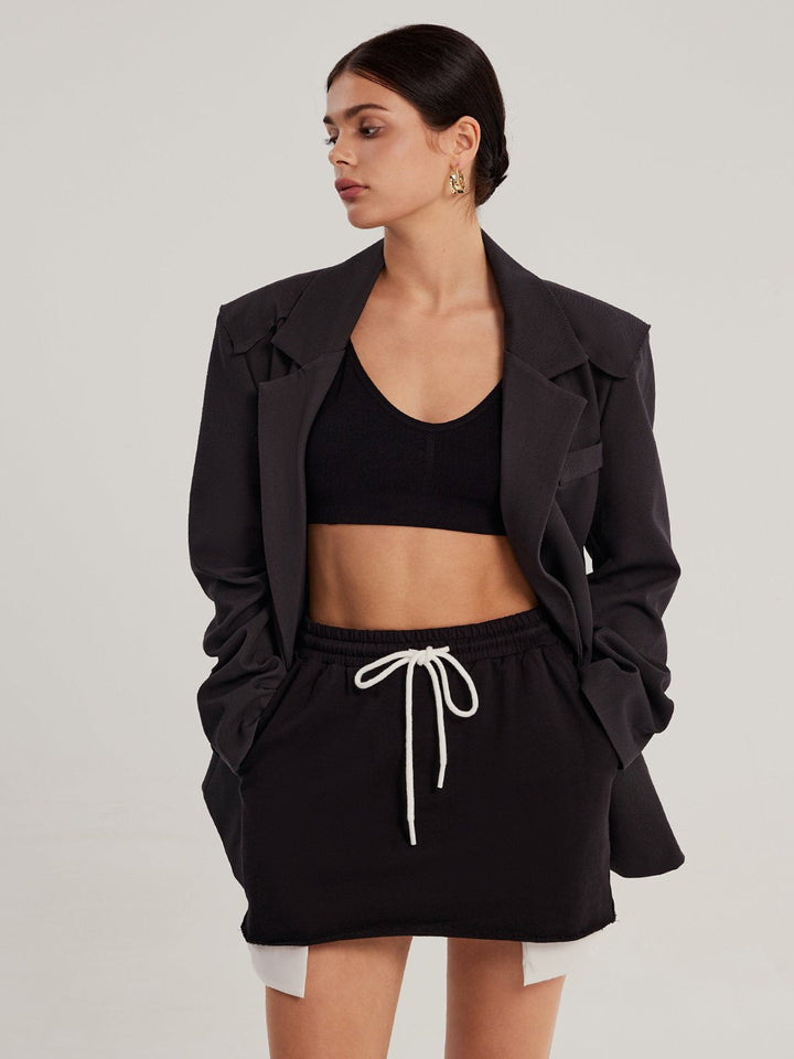 Grey Single Breasted Casual Blazer with Shoulder Pads