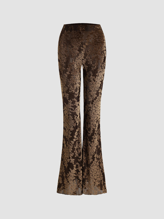 Lace Velvet Flared Pants - Ahaselected