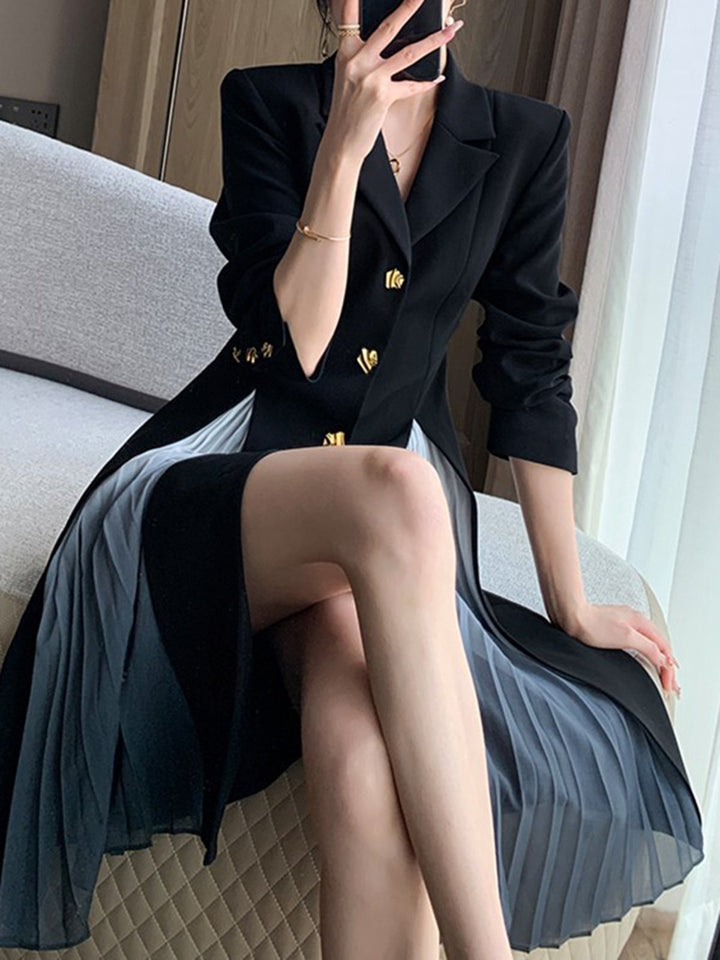 Black Chic Style Button Midi Dress