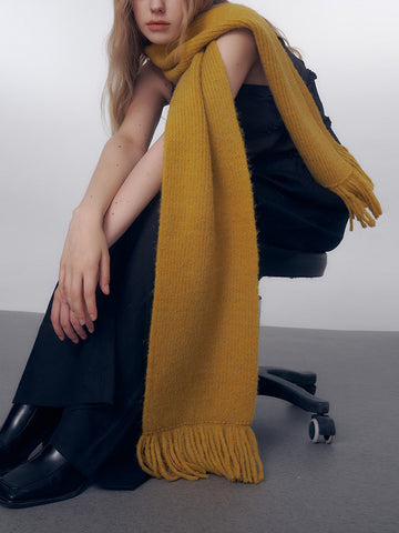 Solid Knitted Scarf with Tassels