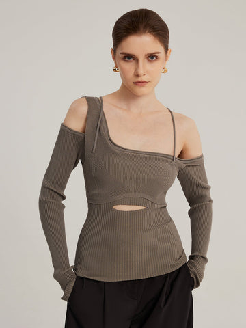 Ribbed Asymmetrical Key Hole Sweater