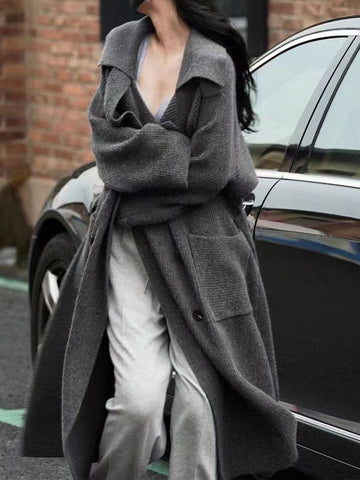 Vintage Lapel Cashmere Belted Pocket Midi Cardigan