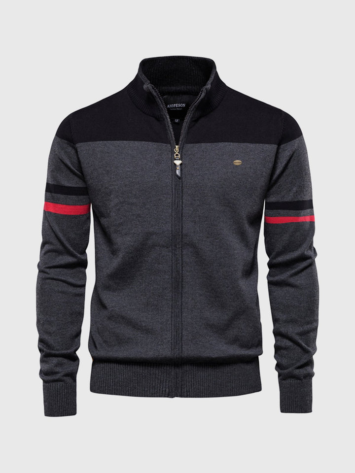 M's Turtleneck Cardigan Striped Full Zipper