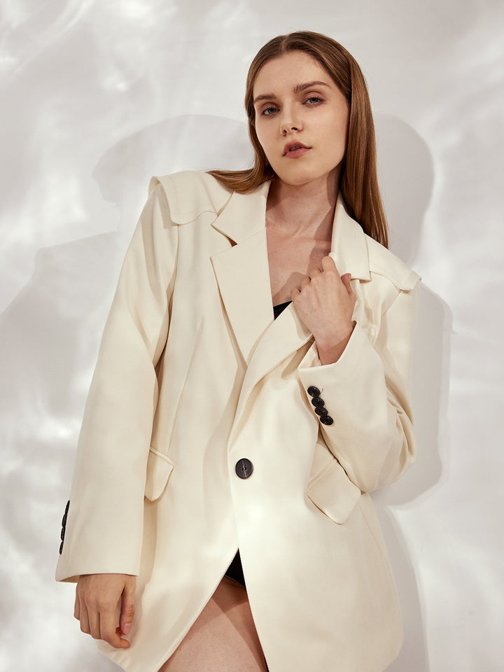 Single Breasted Oversized Blazer with Shoulder Pads