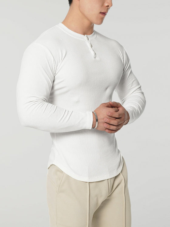 Snap Henley Long Sleeve T-shirt Muscle Fit Baselayer - Ahaselected