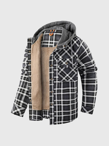M's Corduroy Plaid Hooded Sherpa Lined Flannel Jacket