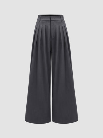 Casual Pleated Wide-Leg Pants