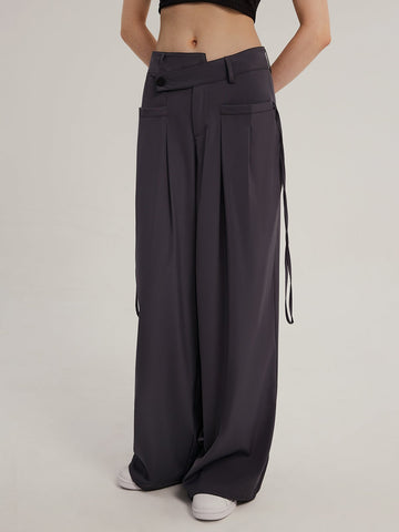 Asymmetrical WasitbandLow-waisted Wide Leg Pants