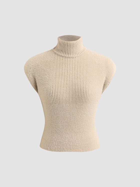 Sleeveless Turtleneck Sweater Top - Ahaselected