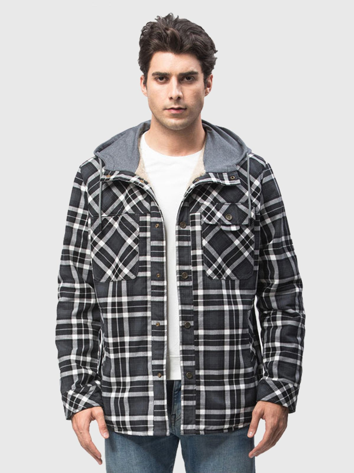 Corduroy Plaid Hooded Sherpa Lined Flannel Jacket - Ahaselected
