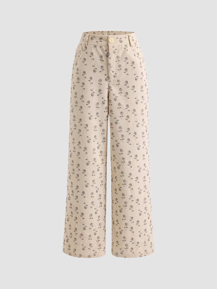 Pantalones anchos florales de pana para mujer