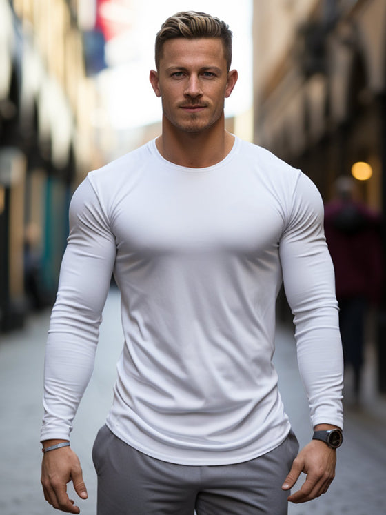 Kore Curved Hem Midweight Cotton Crewneck Long Sleeve T-shirt - Ahaselected