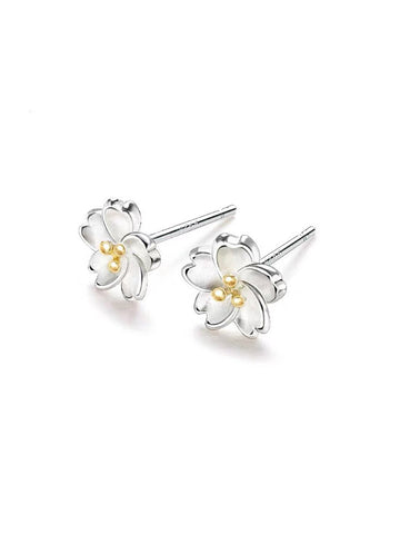 Pendientes de flor de cerezo de plata de ley S925 