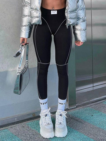 High Waisted Color-Block Slim Leggings