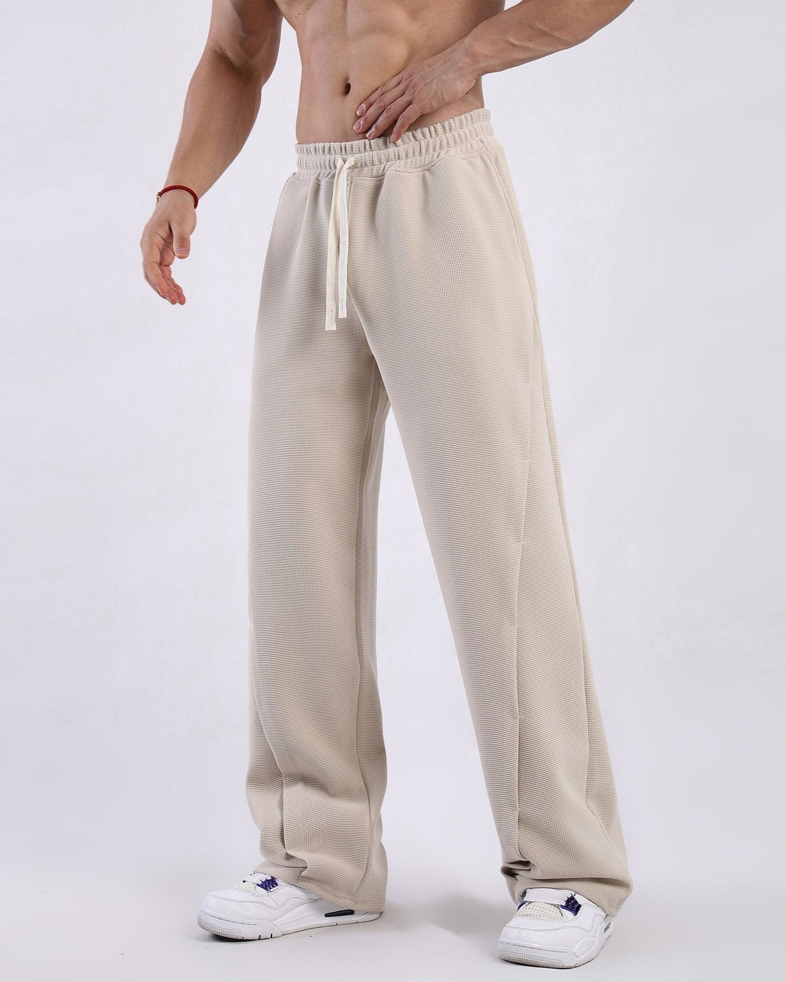 Waffle Textured Relaxed Fit Sweatpants - Ahaselected