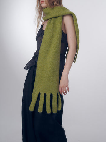 Cozy Solid Knit Fringed Wool Blend Scarf