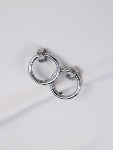Round Double Circle Sliver Metal Earrings