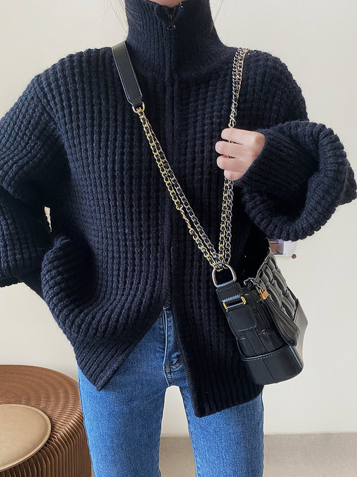 Women's Waffle Turtleneck Knitted Cardigan