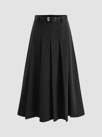 Solid Color A-line Pleated Long Skirt