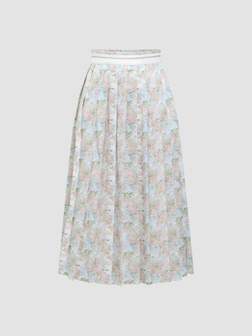 Flowy Floral High-Waisted Pleated Maxi Skirt