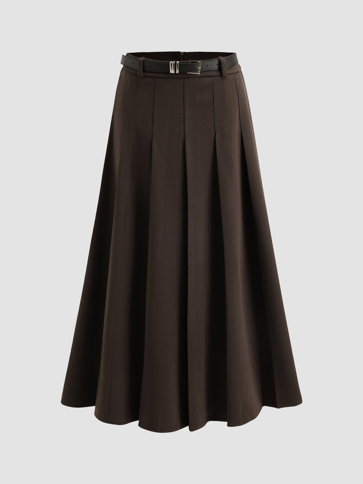 Solid Color A-line Pleated Long Skirt