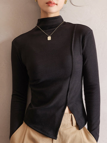 Unique Slit Mock Neck Base Shirts