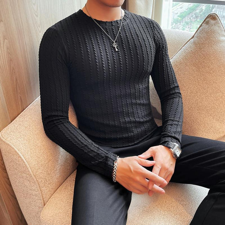 M's Crewneck Striped Pullover Long Sleeve Shirt