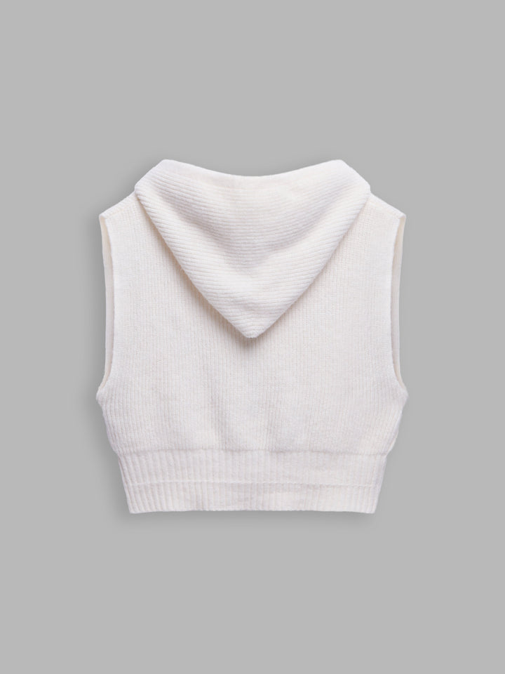 Hooded Zip-Up Knitted Vest Cardigan