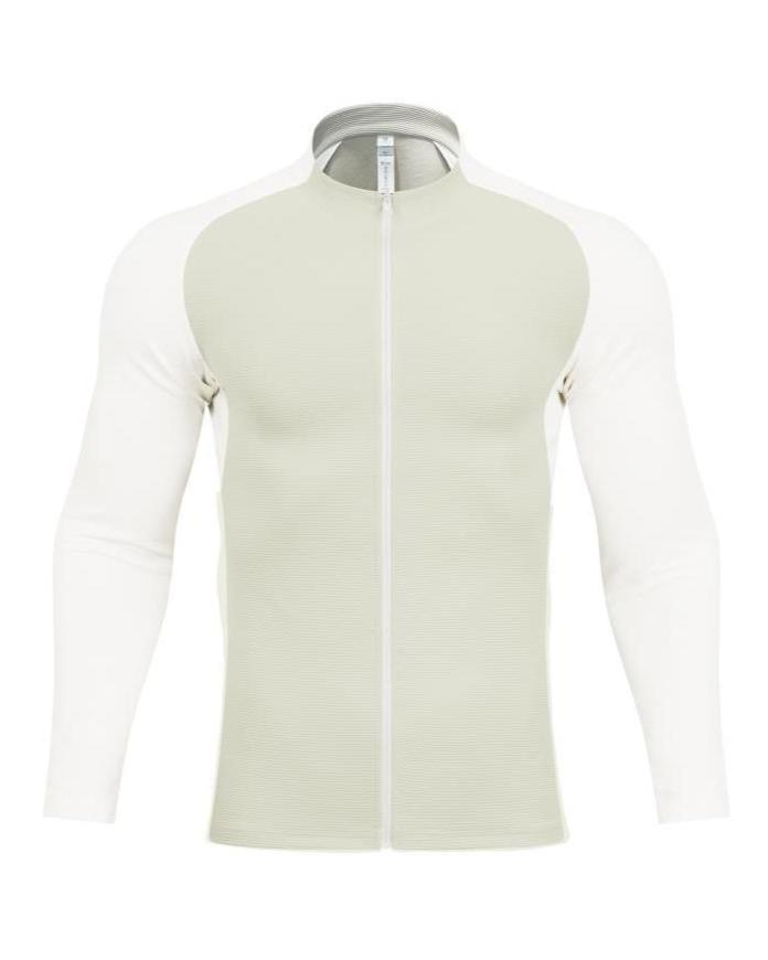 Shoulder Cut Two Tone Full Zip Long Sleeve - Ahaselected