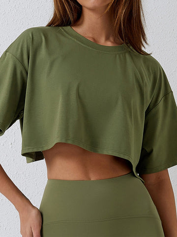 Recycle Loose Versatile Cropped Sports T-shirt