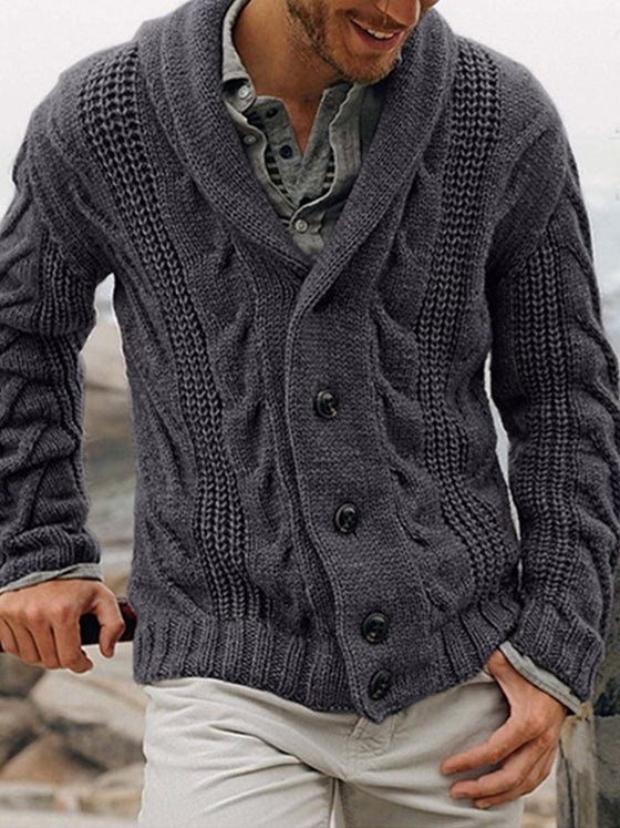 M's Cable Long Sleeve Knit Cardigan Sweater - Ahaselected