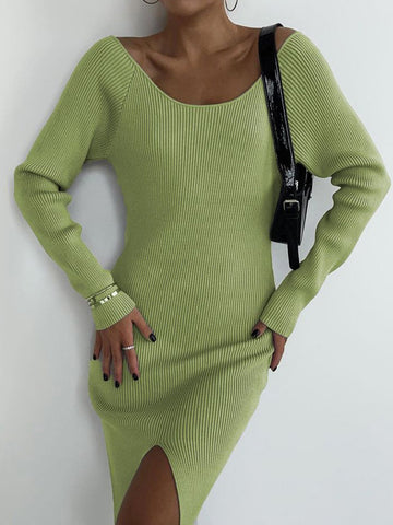 Elegant Backless Midi Knitted Dress