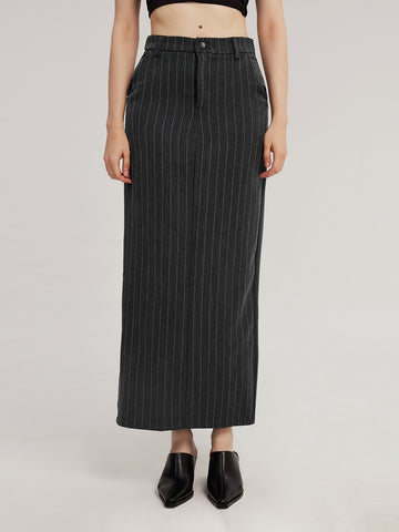 Striped Slit Maxi Skirt