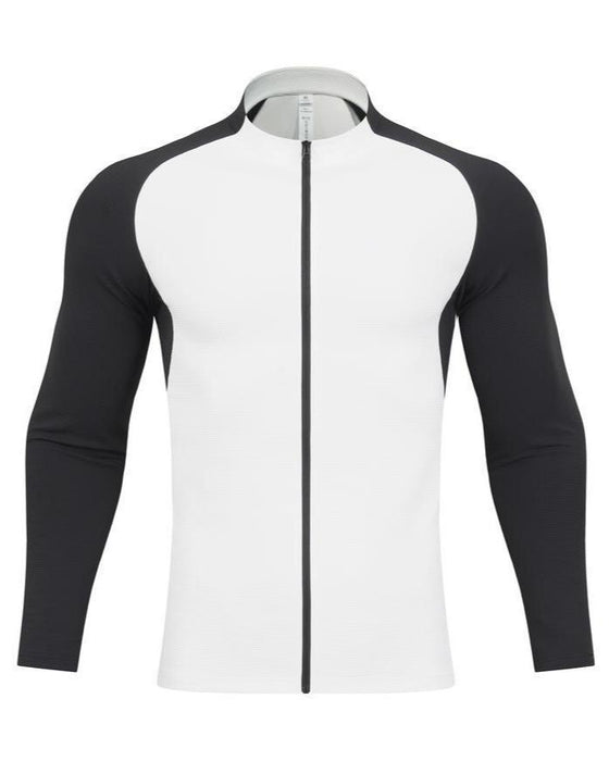 Shoulder Cut Two Tone Full Zip Long Sleeve - Ahaselected