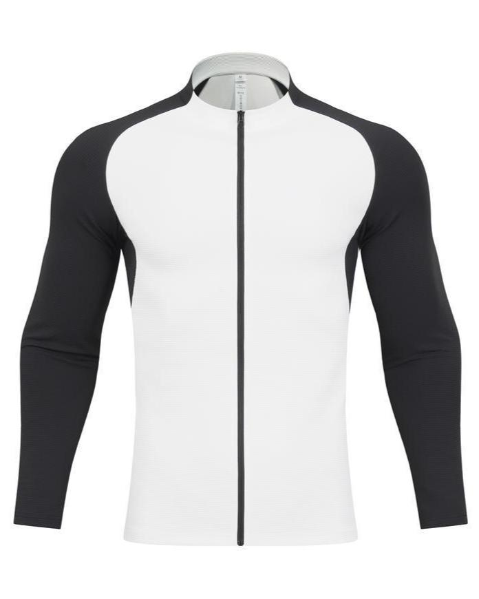 Shoulder Cut Two Tone Full Zip Long Sleeve - Ahaselected