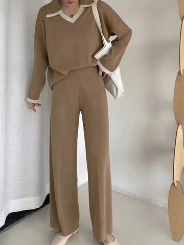 POLO Neck Top & Wide Leg Pants Lounge Set