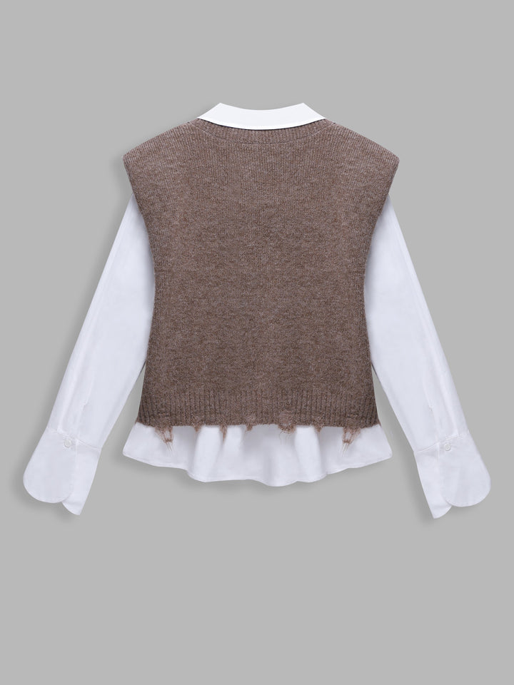 Women's Knit Vest and Shirt 2-Piece Set