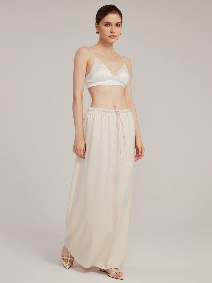 Satin Drawstring Draped Maxi Skirt