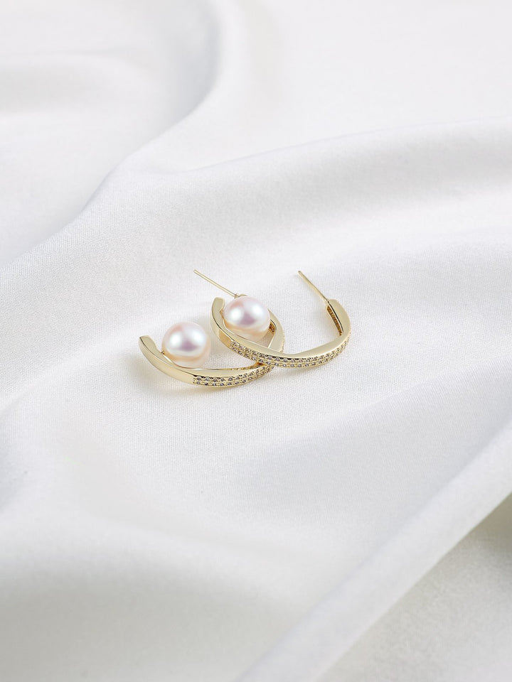 Metal Pearl Diamond Earrings