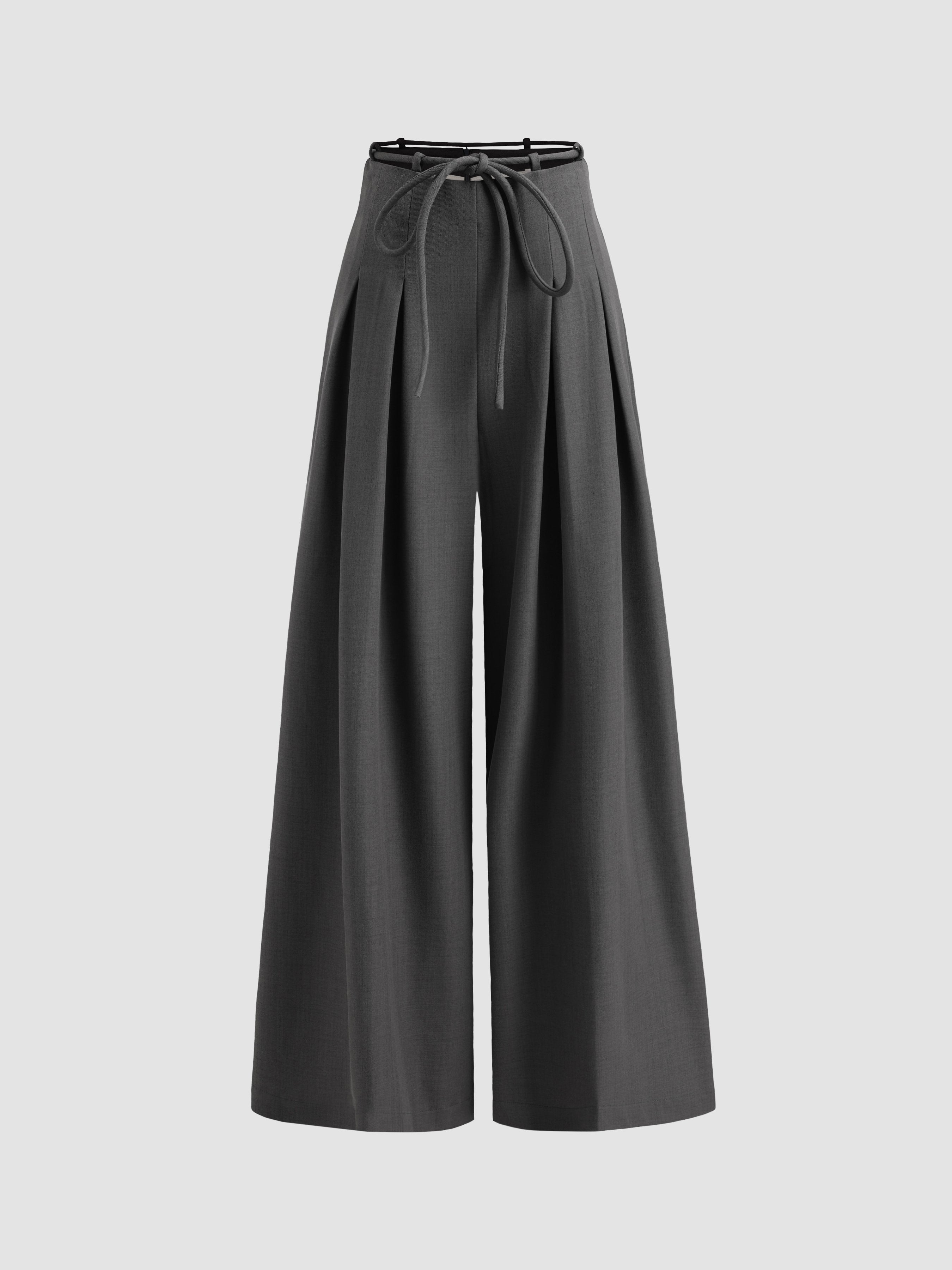 Waistband Pleated Palazzo Wide-Leg Pants - Ahaselected
