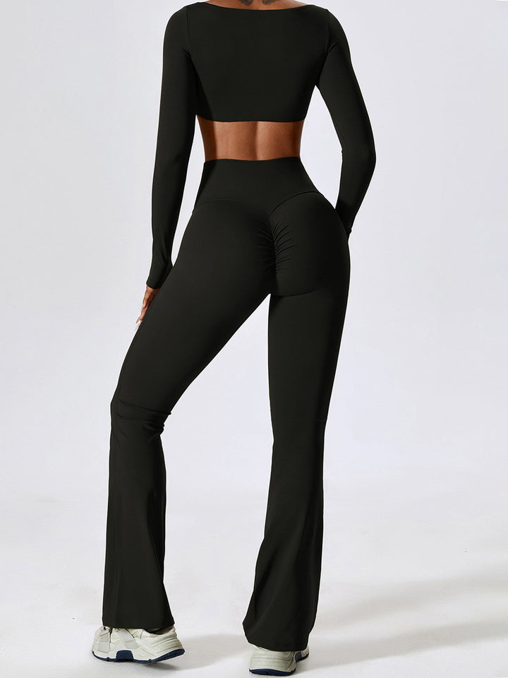 Long Sleeve Cropped Top & Flared Pants Activewear Set