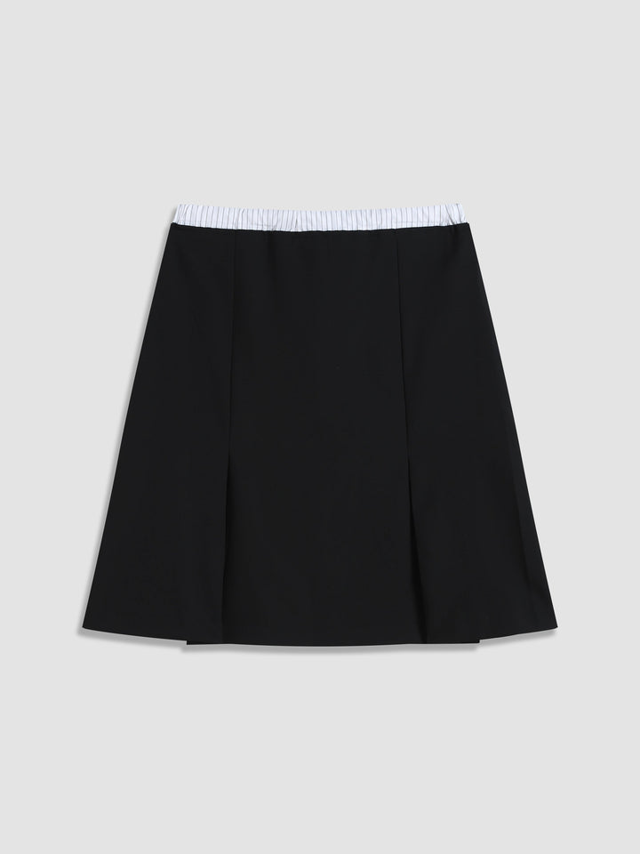 High Waisted A-Line Skirt with Contrast Waistband and Tie