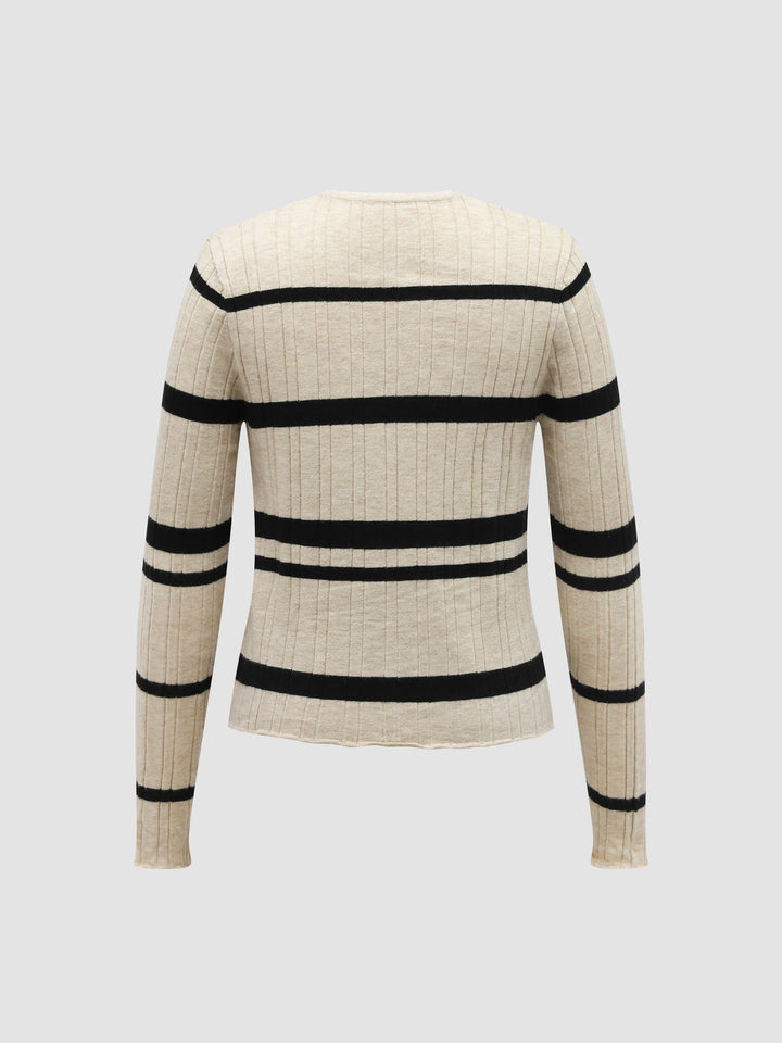 Colorblock Striped V-Neck Knit Cardigan