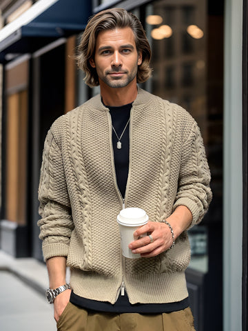 M's Cable Cardigan Pocket Knit Zipper Jacket