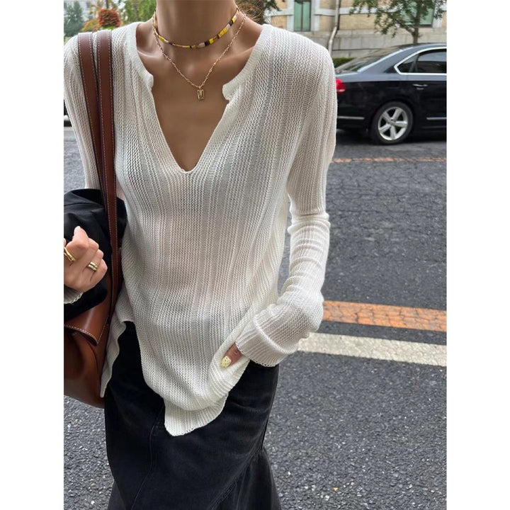V-Neck Long Sleeve Texture Sweater