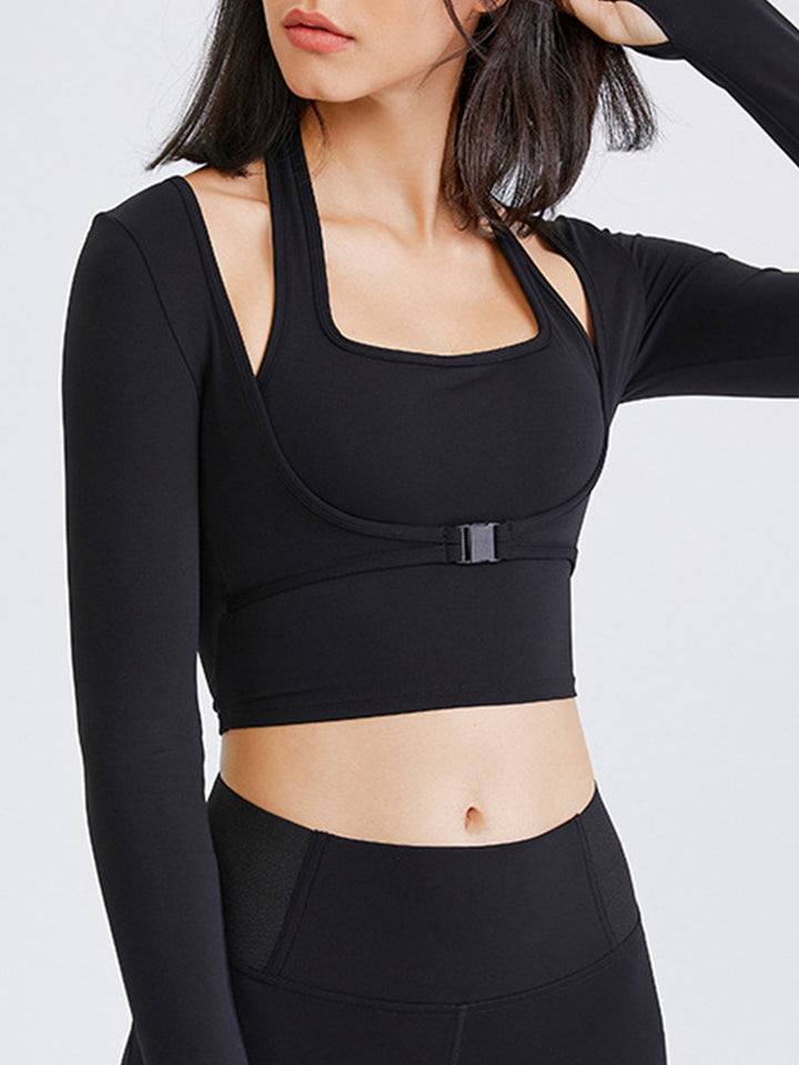 2nd-skin Halter Long-sleeve 2-in-1 Sports Top