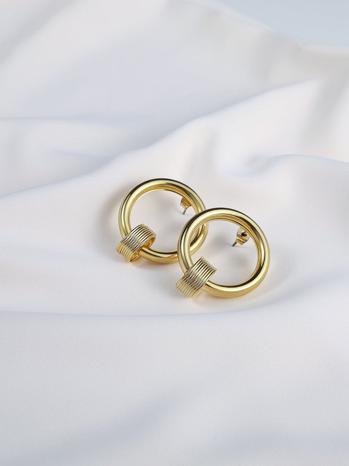 Round Double Circle Gold Metal Earrings